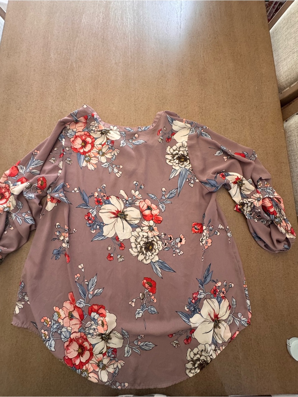 Collective Concepts Mauve Floral Puff-Sleeve Blouse